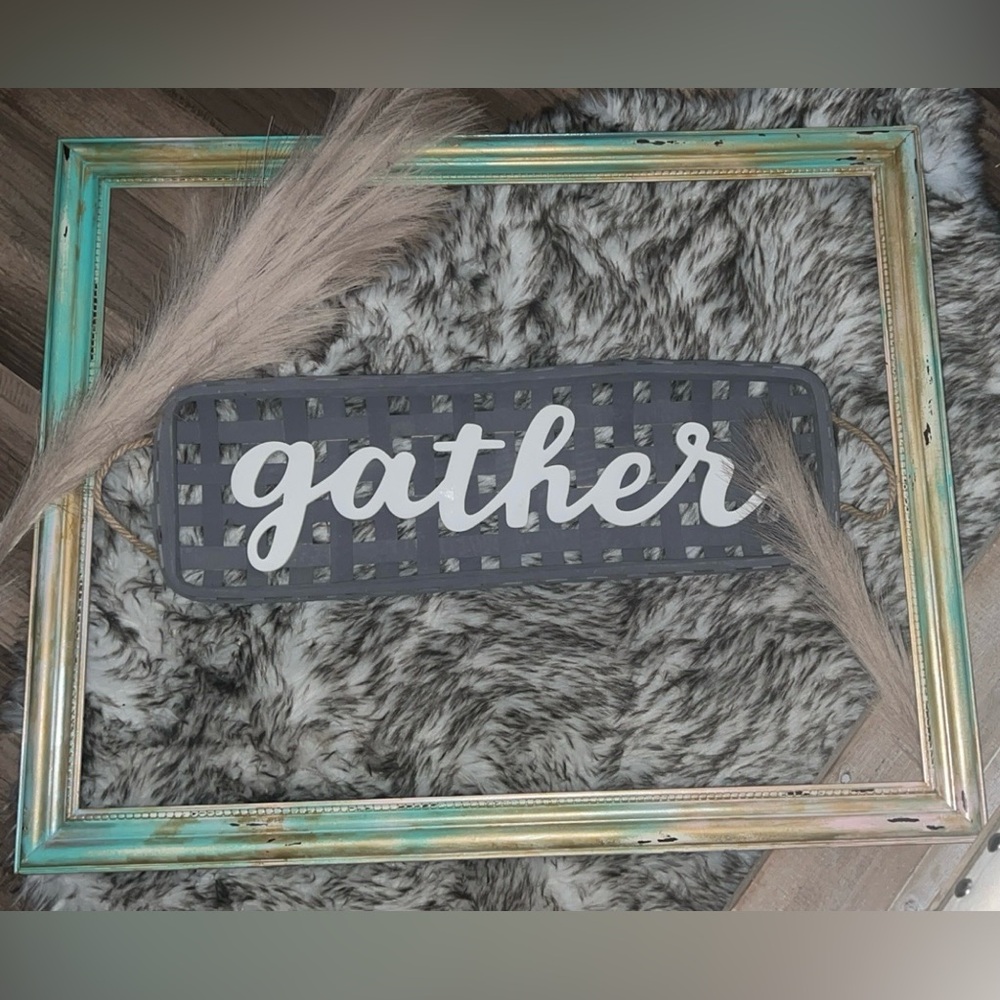 Rustic Shabby Open  Picture Frame Teal/golden/light Pink Tones Ft ornate Wood